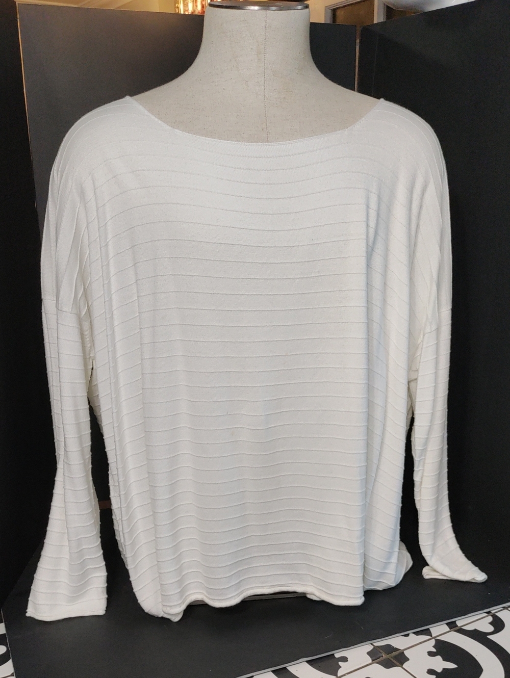 PLANET By Lauren G Relaxed Boatneck Ribbed Long-Sleeve Top - White OS